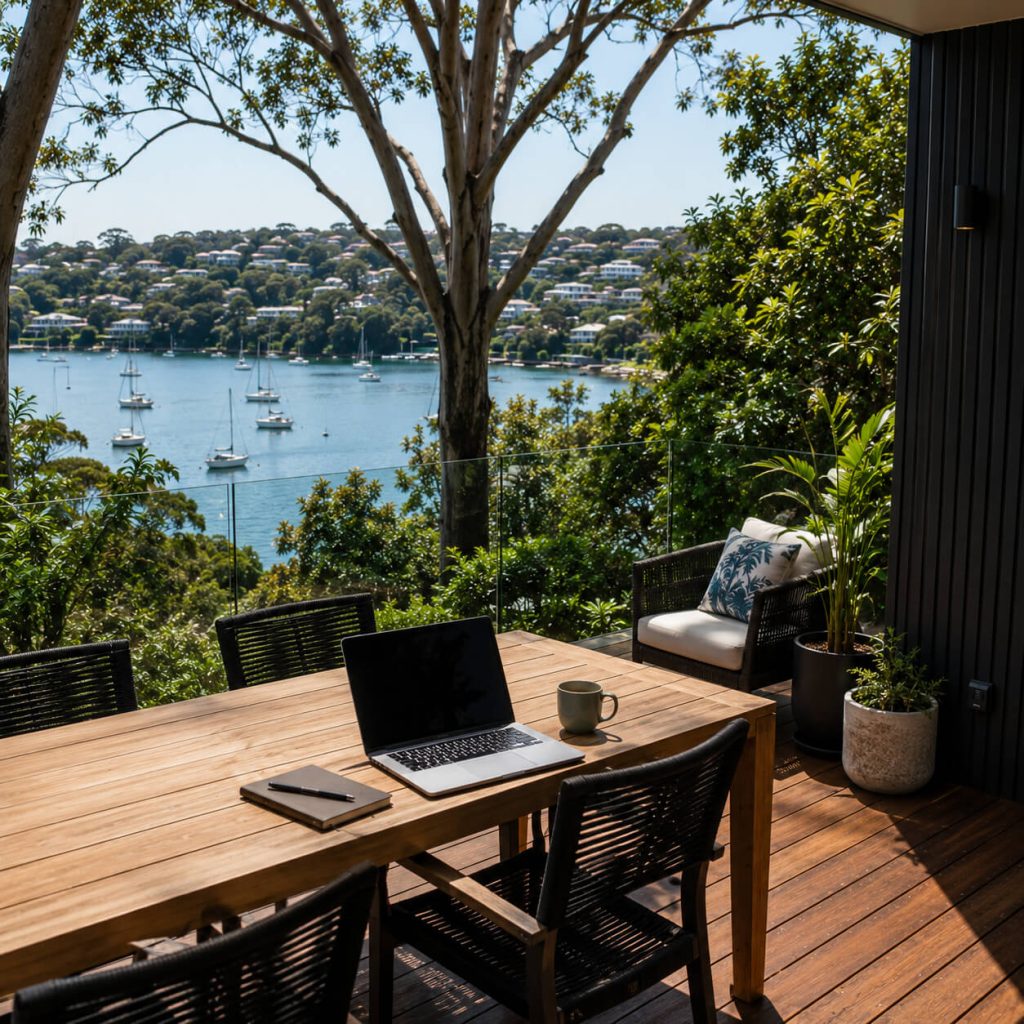 A peaceful Northbridge outdoor workspace showing how modern decks support flexible work-from-home lifestyles