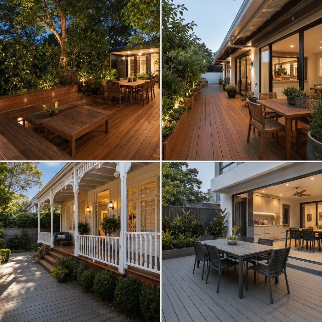 Deck builders Willoughby showcasing premium hardwood and composite decking styles with modern outdoor entertaining areas designed for heritage homes and contemporary family renovations.