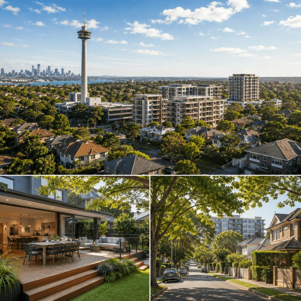 Deck builders Willoughby creating modern outdoor entertaining decks within a leafy North Shore suburb featuring family homes, apartment developments, and iconic local skyline views.